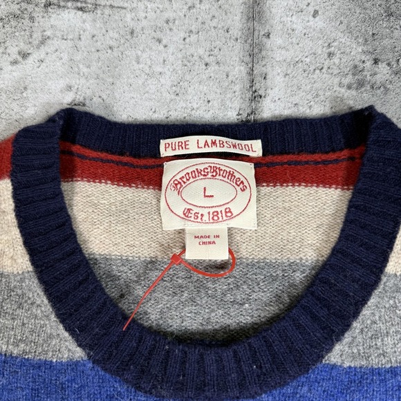 Brooks Brothers Sweater Mens Large Multicolor Lambswool Stripe Crewneck Pullover - Picture 2 of 6